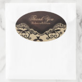 モダン茶色の革のダマスクサンキュー国 楕円形シール (バッグ)