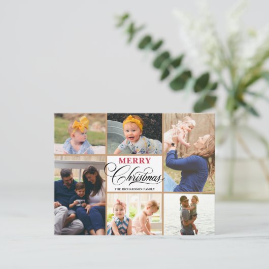 モダン茶色ベージュエレガントスクリプト金ゴールド雪片 シーズンポストカード (スタンド正面)