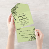 モダン華美シンプルサージグリーンフローラ結婚ズ オールインワン招待状 (貼ってはがせる)