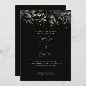 モダン葉つる植物ブラック結婚ズ 招待状 (正面/裏面)