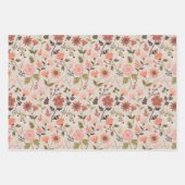 モダン葉ピンク花植物模様 ラッピングペーパーシート (正面)