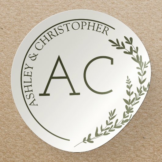 モダン葉フレームオリーブグリ結婚ーン ラウンドシール