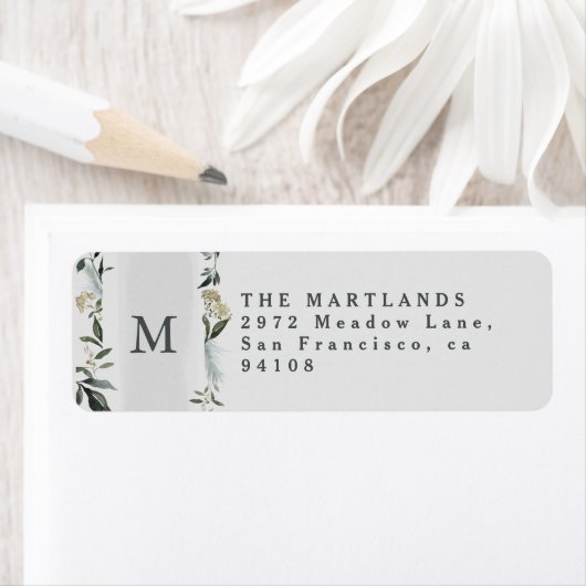 モダン葉ユーカリ灰色エレガント緑 ラベル (インサイチュ)