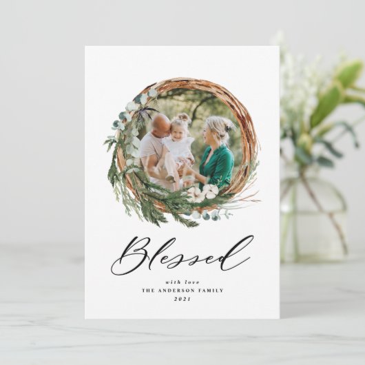 モダン葉リースのクリスマス賛美の脚本 シーズンカード (スタンド正面)