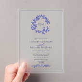 モダン葉付き花の紋章モノグラム結婚の アクリル招待状 (インサイチュ (ポータブル))