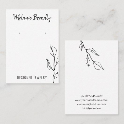 モダン葉白黒ジュエリーイヤリングディスプレイ 名刺 (正面/裏面)