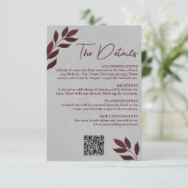 モダン葉Burgundy Grayの詳細結婚QRコード エンクロージャーカード