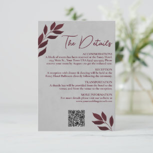 モダン葉Burgundy Grayの詳細結婚QRコード エンクロージャーカード