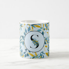 モダン葉Navy Blue金ゴールド「Letter S」 コーヒーマグカップ