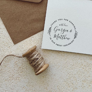 モダン葉Script Names Round's 結婚 Thank You ラバースタンプ