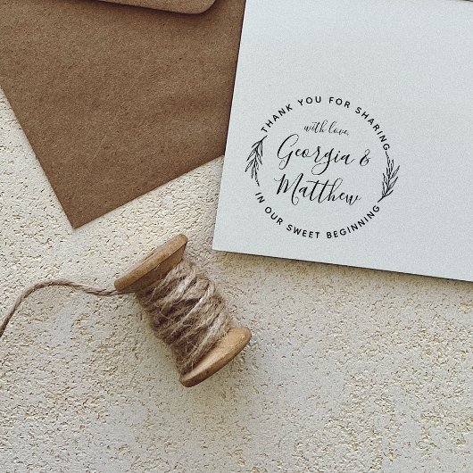 モダン葉Script Names Round's 結婚 Thank You ラバースタンプ