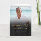 モダン葬儀 フォト ゴールド ライフの祝い 招待状 (正面)