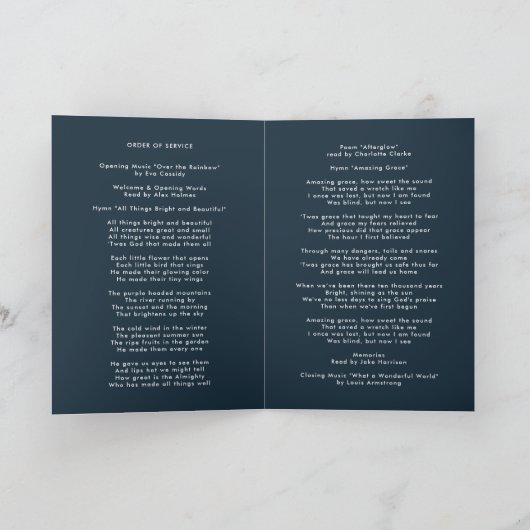 モダン葬 |ネイビーブルー折り畳みサービス注文 プログラム (内部)