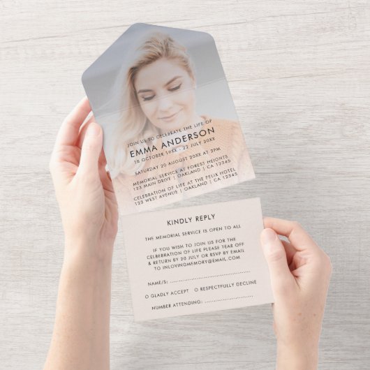 モダン葬 | ライフエレガントお祝いRSVP オールインワン招待状 (貼ってはがせる)