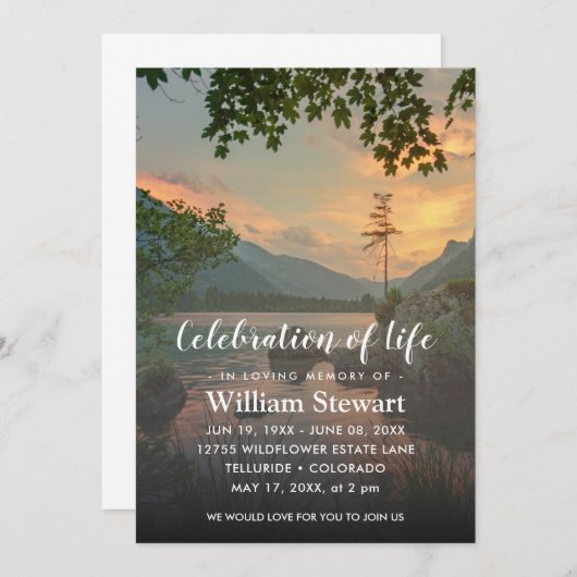 モダン葬 |ライフ・レイク・サンセットのお祝い 招待状 (正面/裏面)