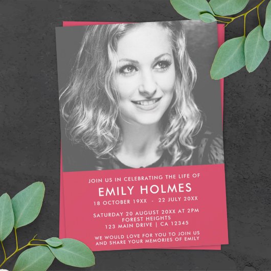 モダン葬 |生命のピンクお祝い 招待状