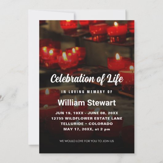 モダン葬 |生命の赤いロウソクのお祝い 招待状 (正面)