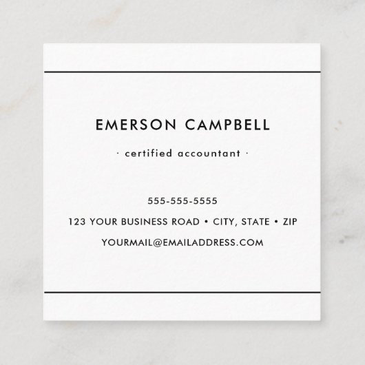 モダン薄いミニマル白 スクエア名刺 (裏面)