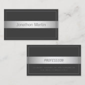 モダン薄枠フェイク銀帯 |濃い灰色 名刺 (正面/裏面)