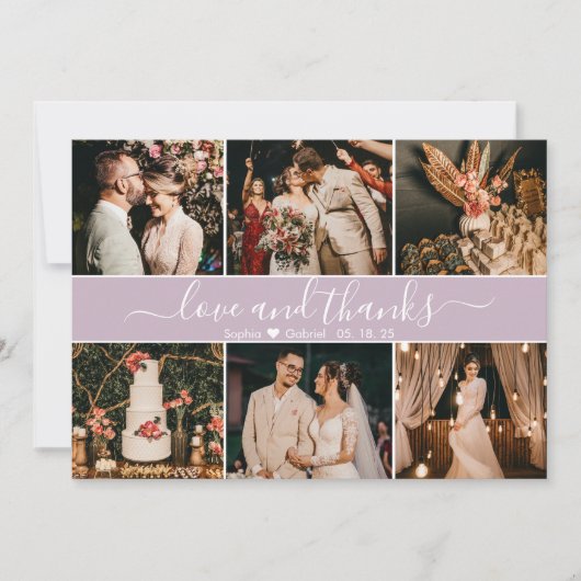 モダン薄紫エレガント6 Photo Collage サンキューカード (正面)