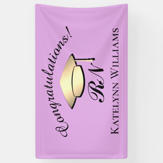 モダン薄紫パープル金ゴールドナース卒業パーティー 横断幕 (縦)