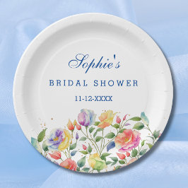 モダン薄紫ピンクブライトバラブライダルシャワー ペーパープレート