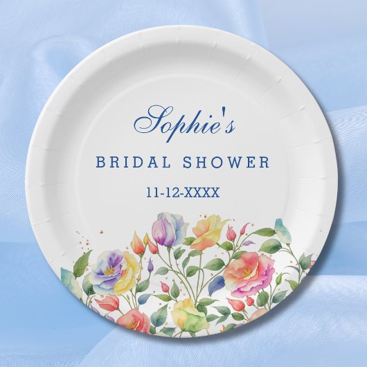 モダン薄紫ピンクブライトバラブライダルシャワー ペーパープレート