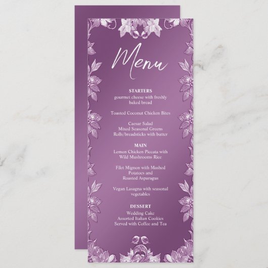 モダン薄紫フローラ結婚のメニュー メニュー (正面/裏面)