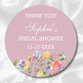 モダン薄紫ブライトバラブライダルシャワーありがとう ラウンドシール