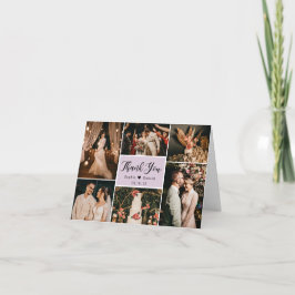 モダン薄紫書道6写真結婚コラージュT サンキューカード