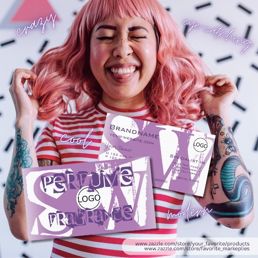 モダン薄紫紫ホワイト（ロゴとモノグラム） 名刺