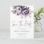 モダン薄紫紫花模様QRコード結婚 セーブザデート (スタンド正面)