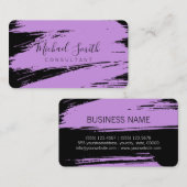 モダン薄紫黒ブラシストロ絵を描ーク 名刺 (正面/裏面)