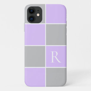 モダン薄紫、グレー正方形カラーブロックモノグラムの iPhone 11 ケース
