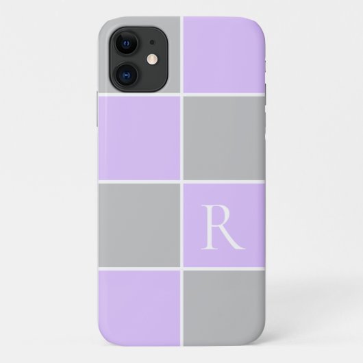 モダン薄紫、グレー正方形カラーブロックモノグラムの Case-Mate iPhoneケース (裏面)