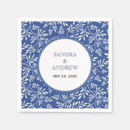 モダン藍青葉白結婚糸 スタンダードカクテルナプキン