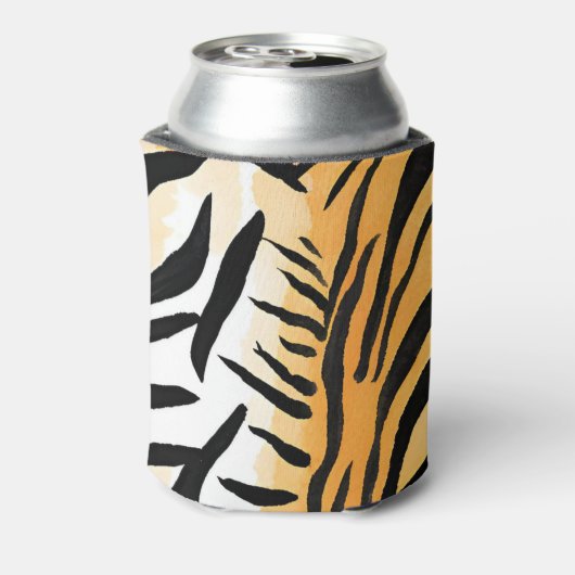 モダン虎の皮ストライプの革プリント大きな猫猫a 缶クーラー (缶裏面)