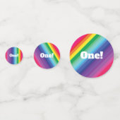 モダン虹カラフルの1歳のパーティー コンフェッティ (正面)