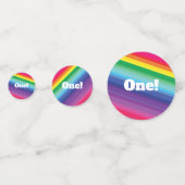 モダン虹カラフルの1歳のパーティー コンフェッティ (裏面)