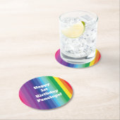 モダン虹カラフルの1歳のパーティー ラウンドペーパーコースター (インサイチュ)