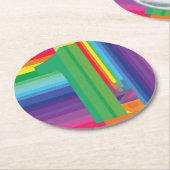 モダン虹カラフルの1歳のパーティー ラウンドペーパーコースター (アングル)