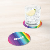 モダン虹カラフルの1歳のパーティー ラウンドペーパーコースター (インサイチュ)