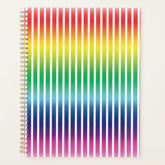モダン虹色のグラデーションと白の垂直ストライプ色 プランナー手帳 (正面)