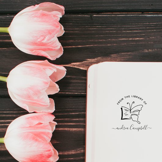 モダン蝶エレガント名前をカスタムする図書室 セルフインキングスタンプ