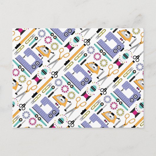モダン裁縫用品とツールパターン ポストカード (正面)
