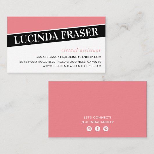 モダン角はっきりしたミニマルシンプル黒珊瑚色 名刺 (正面/裏面)