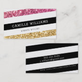 モダン角ミニマルストライプはっきりした金ゴールドピンクグリッター 名刺 (正面/裏面)