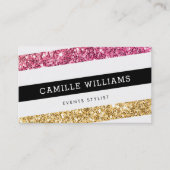 モダン角ミニマルストライプはっきりした金ゴールドピンクグリッター 名刺 (正面)