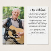 モダン記念シンプル写真葬式祈りの言葉カード (正面&裏面)