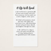 モダン記念シンプル写真葬式祈りの言葉カード (裏面)